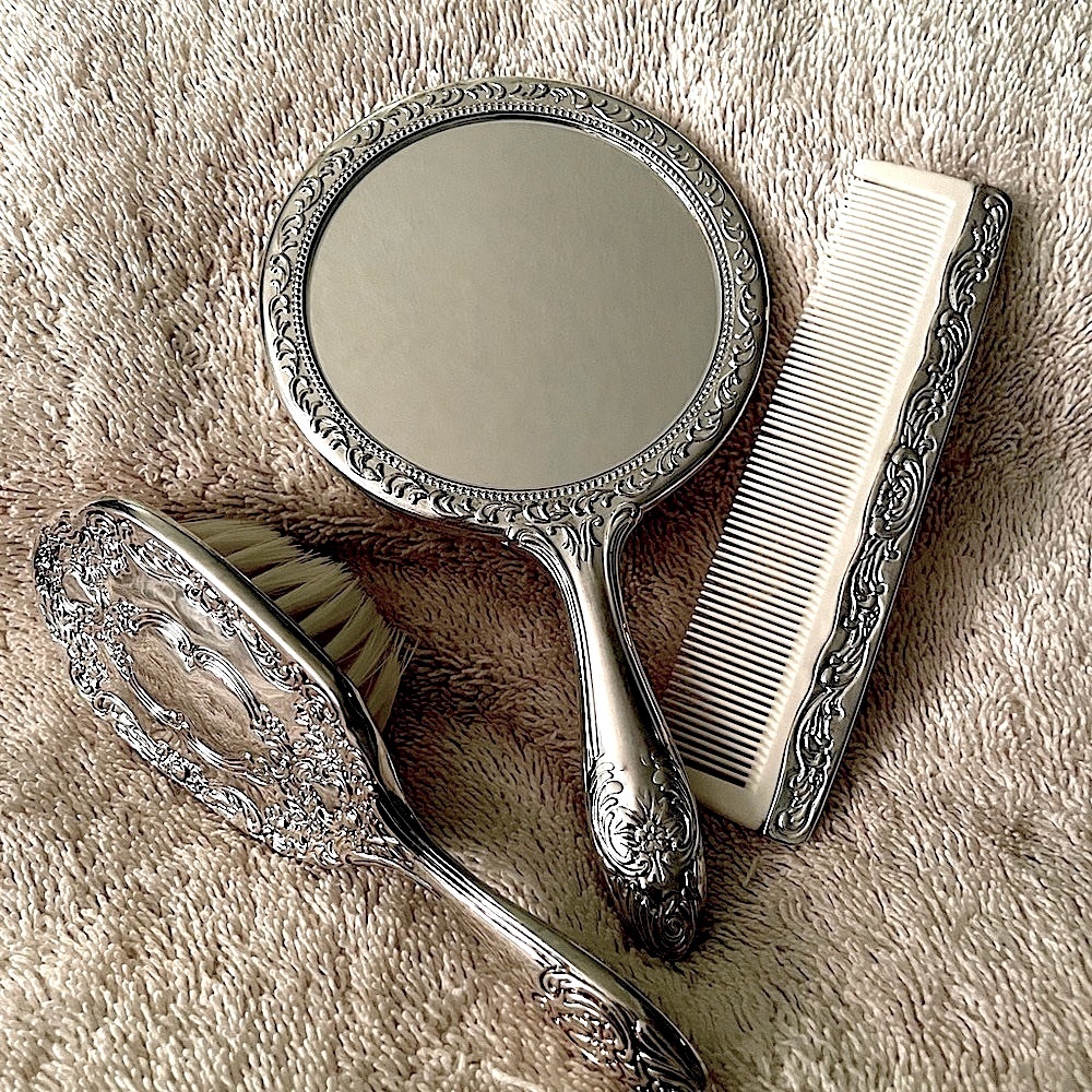 Vintage Silver-plate Child's Vanity Dresser
Set Comb Hand Mirror And Hairbrush